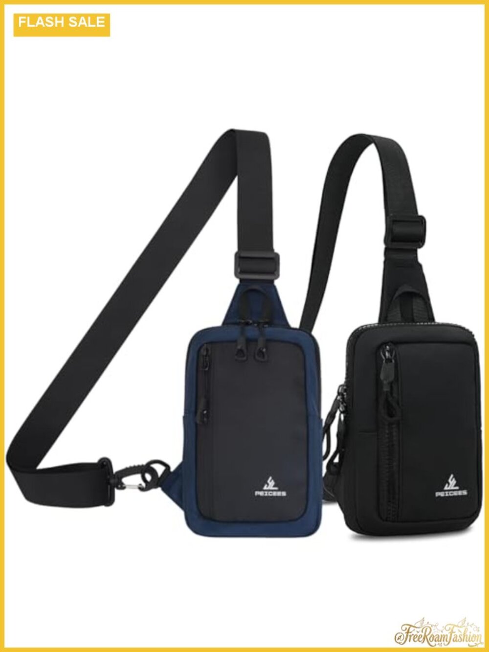 Peicees 2 Pack Crossbody Sling Bag Dual Pocket Water Resistant Nylon Unisex